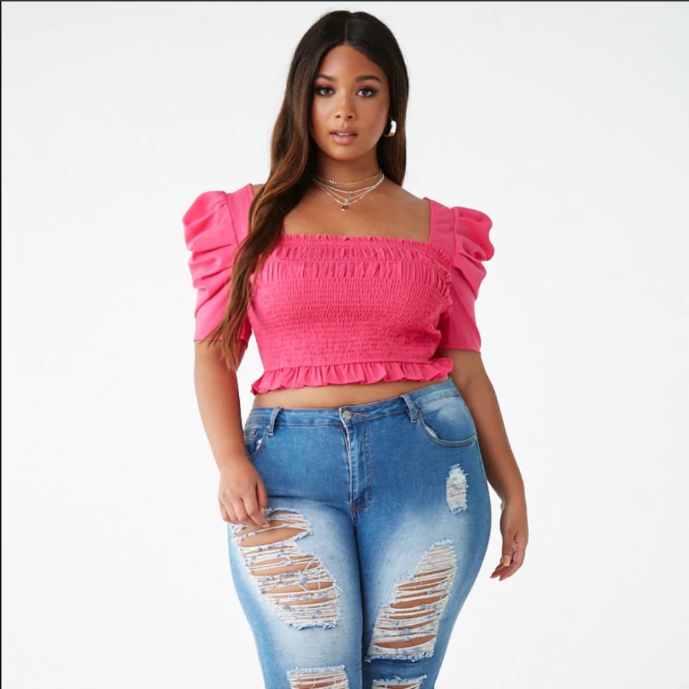 Plus Size Puff-Sleeve Crop Top